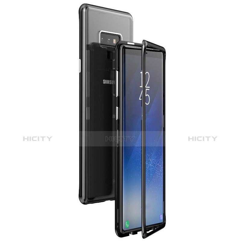 Etui Luxe Aluminum Metal et Vitre Transparente Miroir pour Samsung Galaxy Note 9 Noir Plus