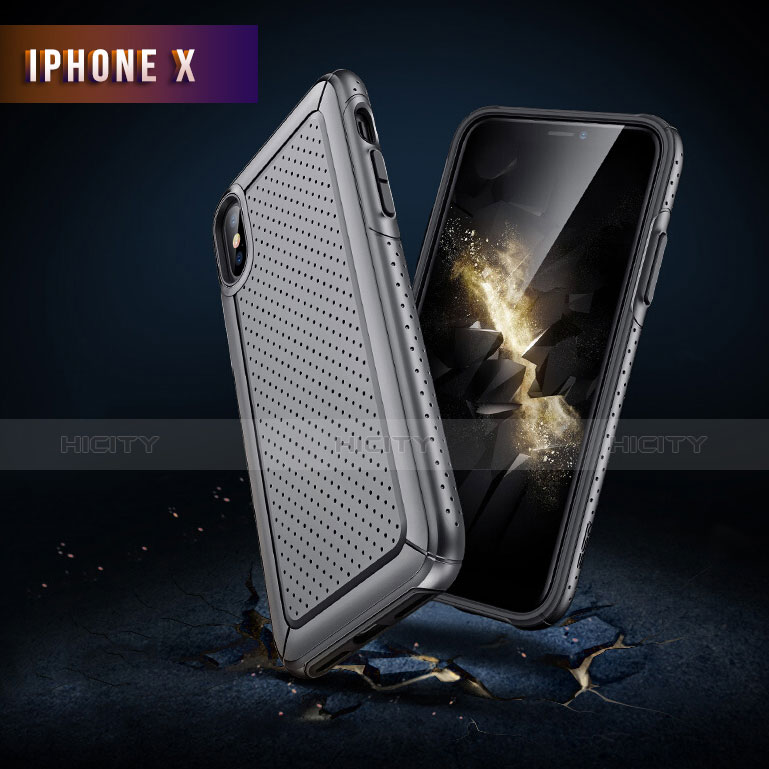 Etui Plastique et Silicone Mailles Filet pour Apple iPhone X Noir Plus