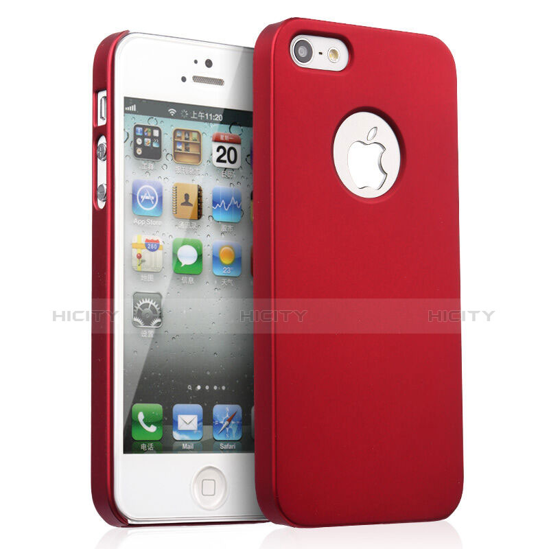 Etui Plastique Rigide avec Trou Mat pour Apple iPhone 5S Rouge Plus