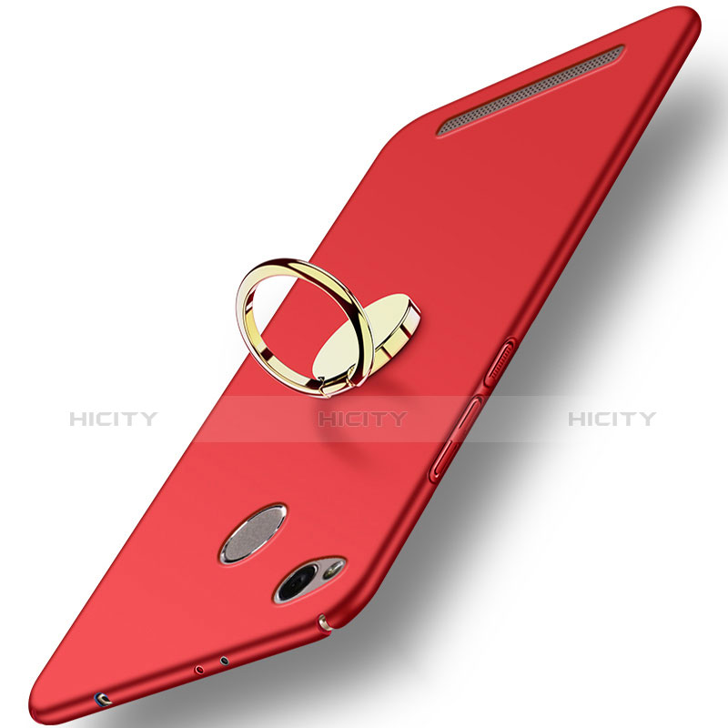 Etui Plastique Rigide Mat avec Support Bague Anneau A02 pour Xiaomi Redmi 3 High Edition Rouge Plus