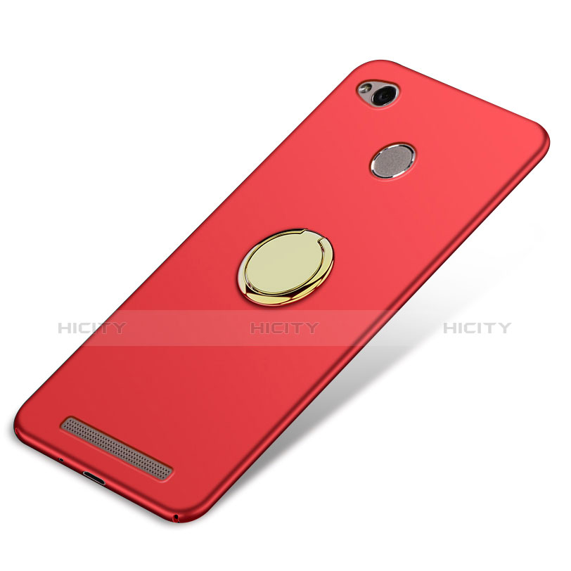 Etui Plastique Rigide Mat avec Support Bague Anneau A02 pour Xiaomi Redmi 3 High Edition Rouge Plus