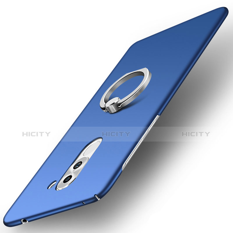 Etui Plastique Rigide Mat avec Support Bague Anneau A03 pour Huawei Honor 6X Bleu Plus
