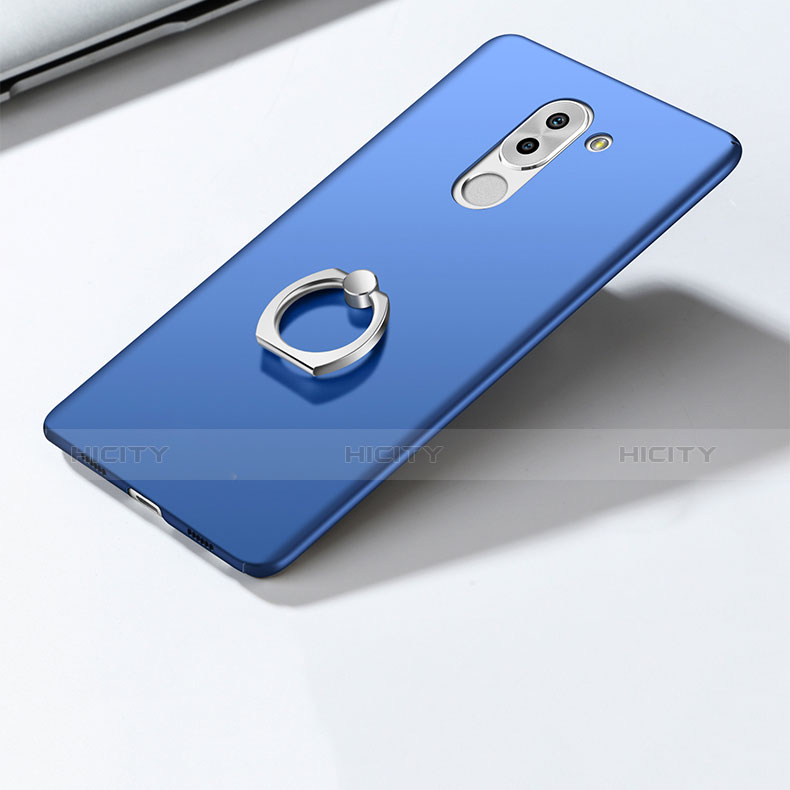 Etui Plastique Rigide Mat avec Support Bague Anneau A03 pour Huawei Honor 6X Pro Bleu Plus