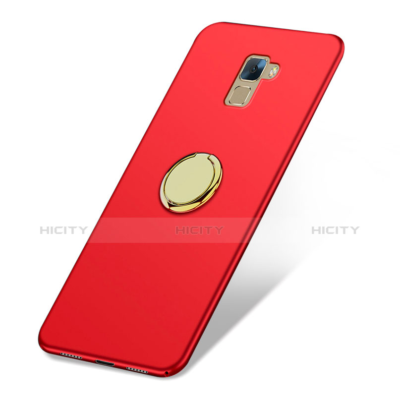 Etui Plastique Rigide Mat avec Support Bague Anneau A03 pour Huawei Honor 7 Dual SIM Rouge Plus