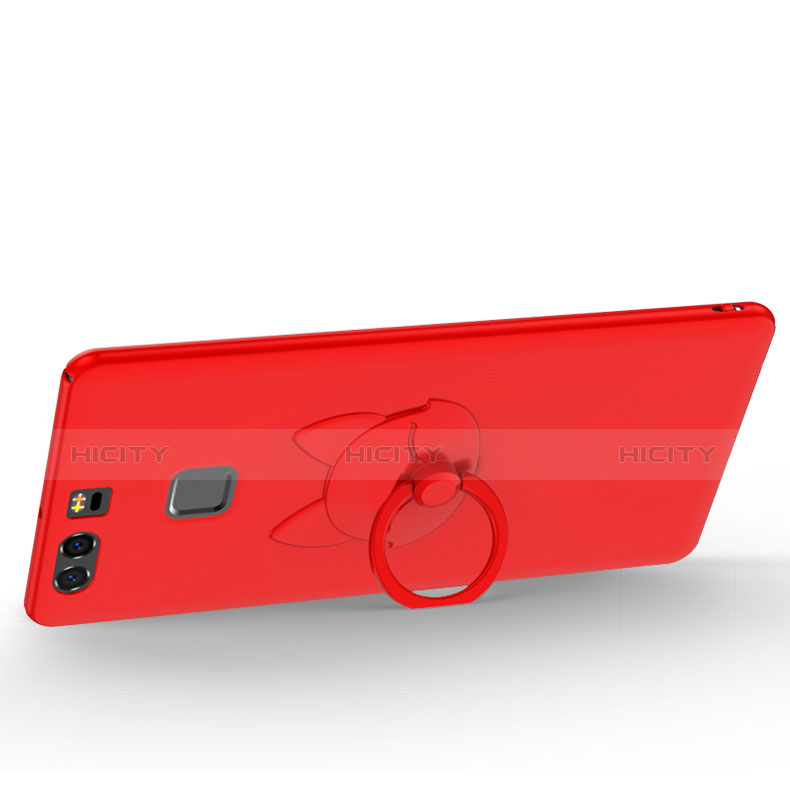 Etui Plastique Rigide Mat avec Support Bague Anneau A03 pour Huawei P9 Rouge Plus