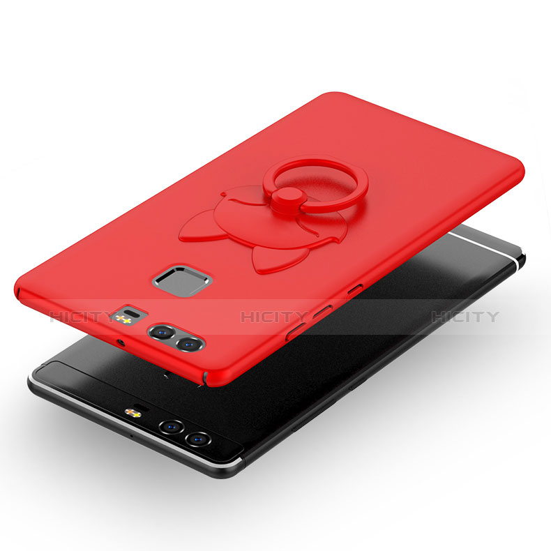 Etui Plastique Rigide Mat avec Support Bague Anneau A03 pour Huawei P9 Rouge Plus