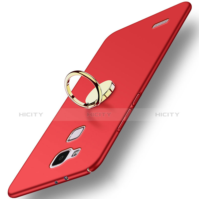 Etui Plastique Rigide Mat avec Support Bague Anneau A04 pour Huawei Mate 7 Rouge Plus