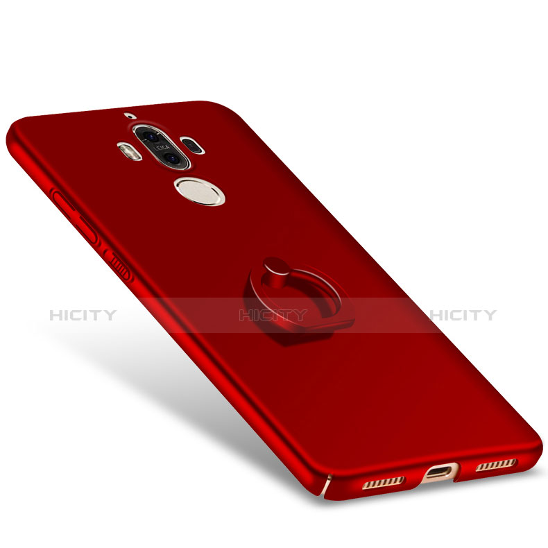 Etui Plastique Rigide Mat avec Support Bague Anneau A05 pour Huawei Mate 9 Rouge Plus