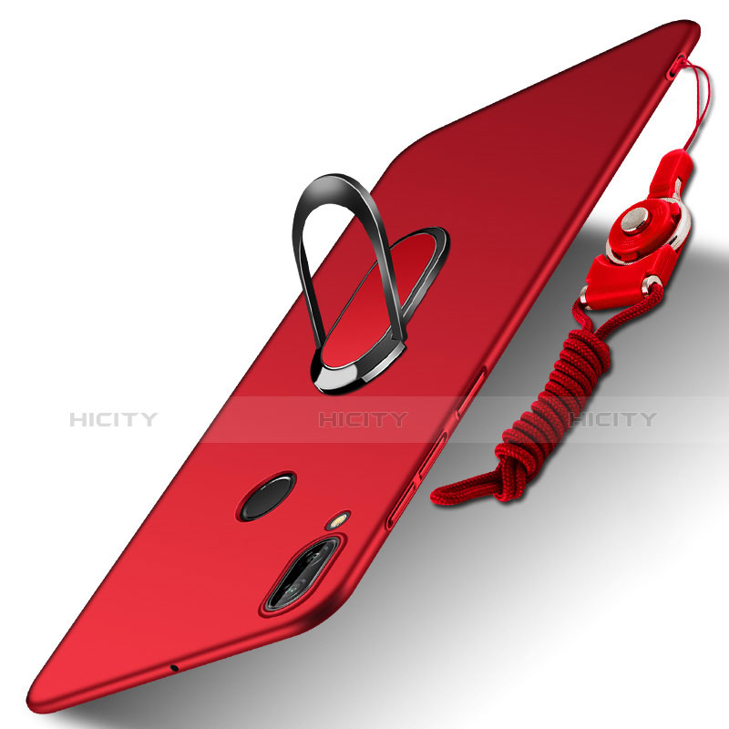 Etui Plastique Rigide Mat avec Support Bague Anneau et Laniere pour Huawei P20 Lite Rouge Plus