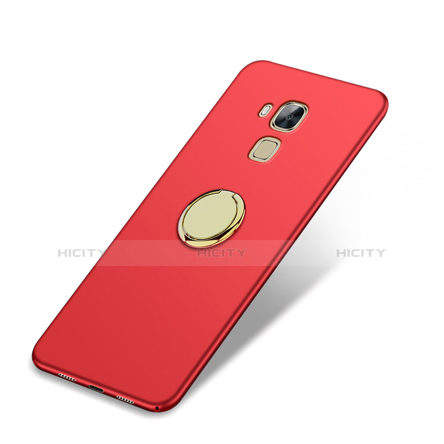 Etui Plastique Rigide Mat avec Support Bague Anneau pour Huawei G9 Plus Rouge Plus