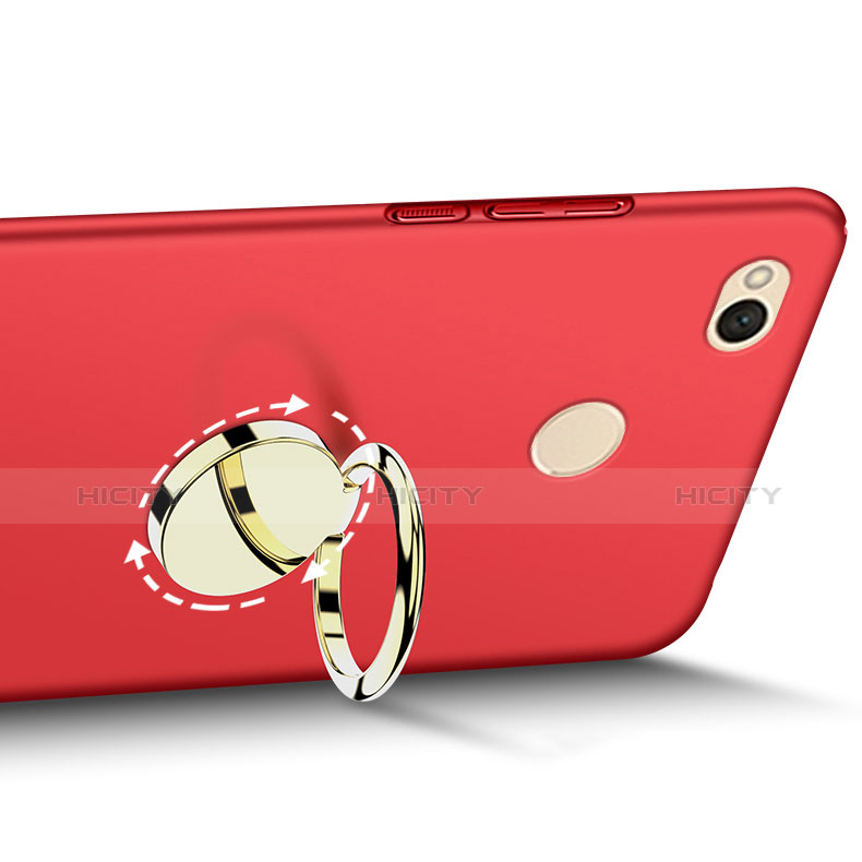 Etui Plastique Rigide Mat avec Support Bague Anneau pour Xiaomi Redmi 4X Rouge Plus