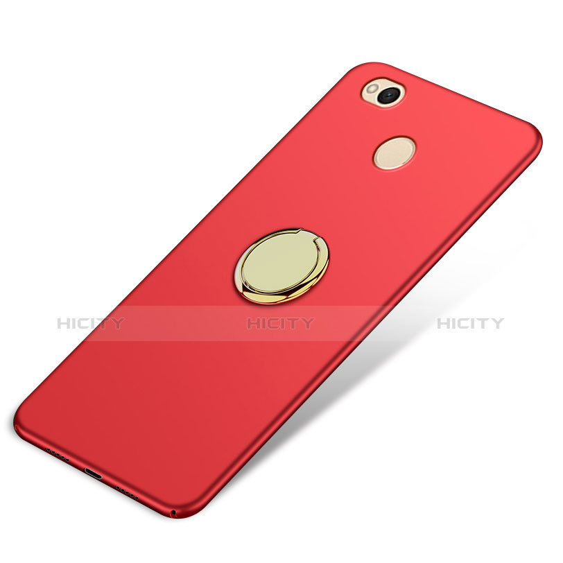 Etui Plastique Rigide Mat avec Support Bague Anneau pour Xiaomi Redmi 4X Rouge Plus
