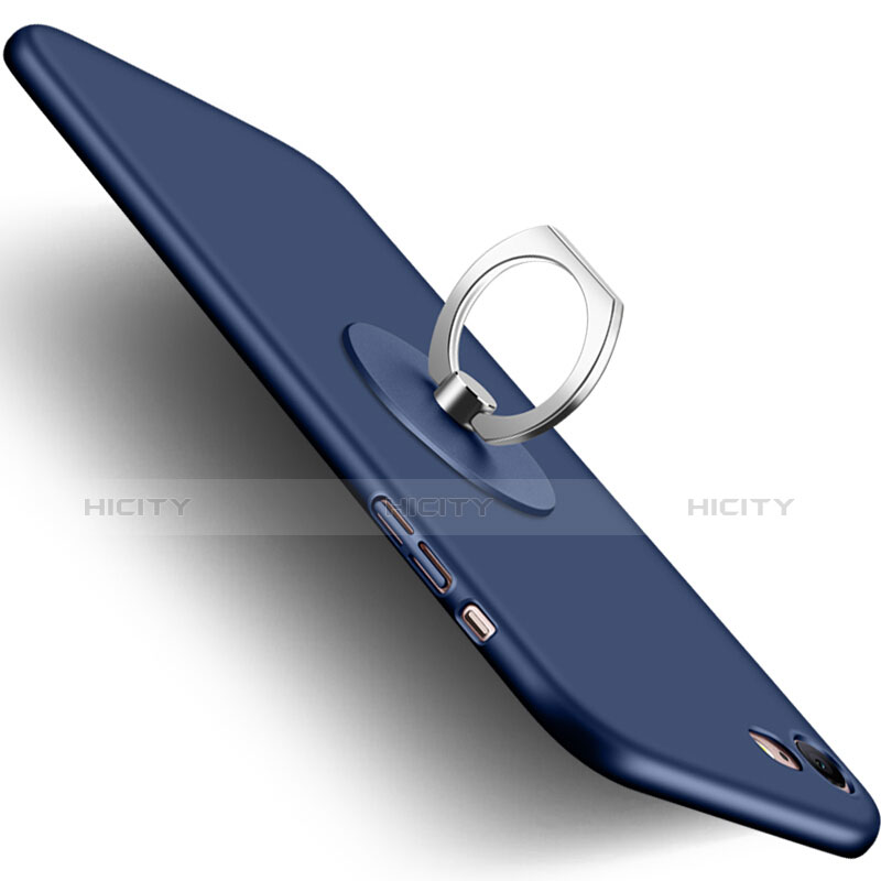 Etui Plastique Rigide Mat et Support Bague Anneau pour Apple iPhone 8 Bleu Plus