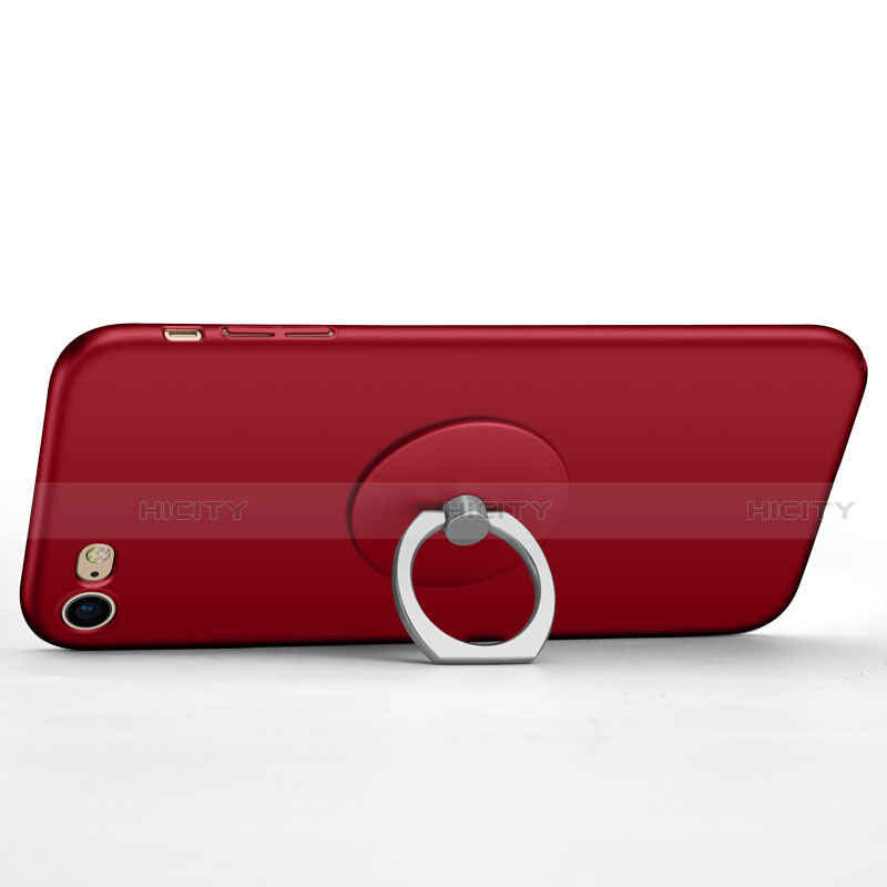 Etui Plastique Rigide Mat et Support Bague Anneau pour Apple iPhone SE (2020) Rouge Plus