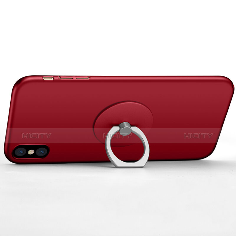 Etui Plastique Rigide Mat et Support Bague Anneau pour Apple iPhone X Rouge Plus