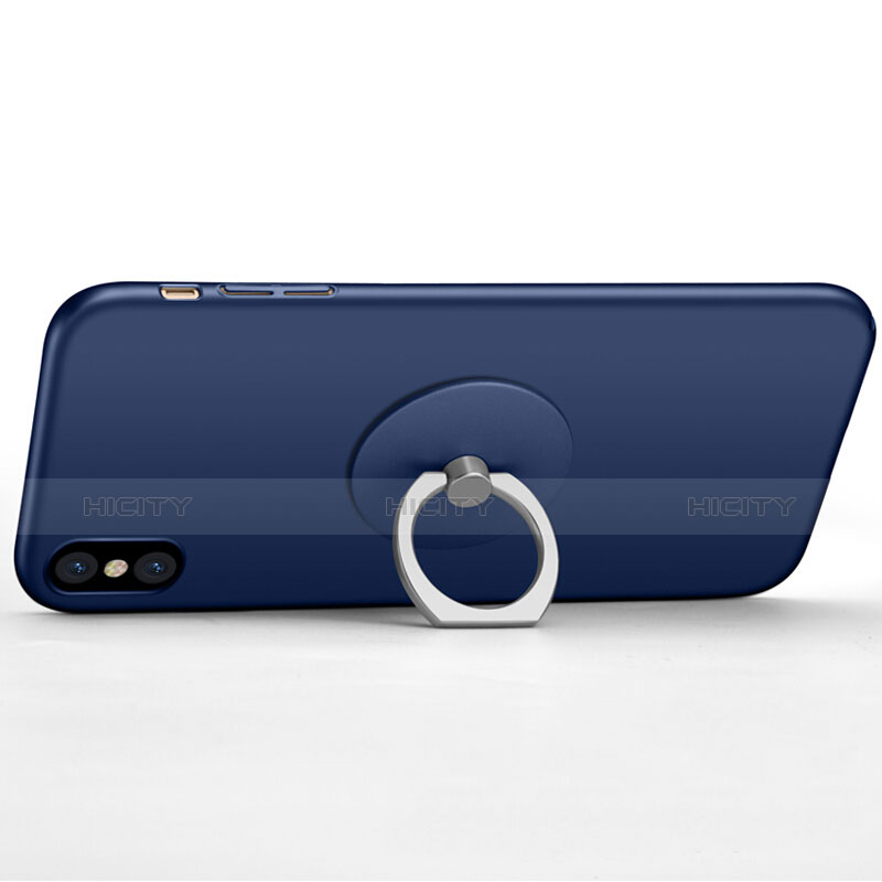 Etui Plastique Rigide Mat et Support Bague Anneau pour Apple iPhone Xs Max Bleu Plus