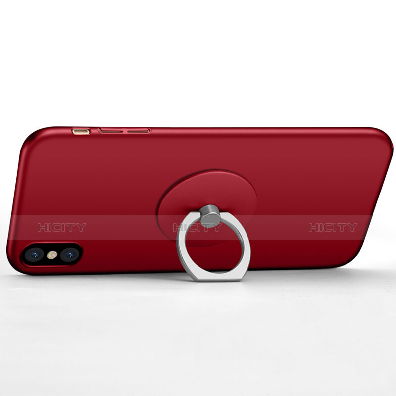 Etui Plastique Rigide Mat et Support Bague Anneau pour Apple iPhone Xs Rouge Plus