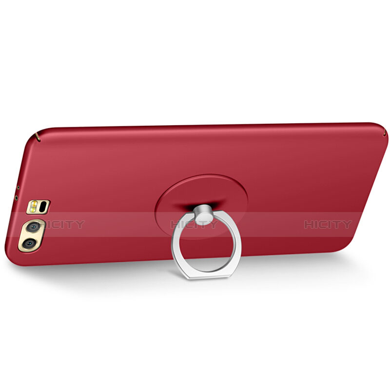 Etui Plastique Rigide Mat et Support Bague Anneau pour Huawei Honor 9 Premium Rouge Plus