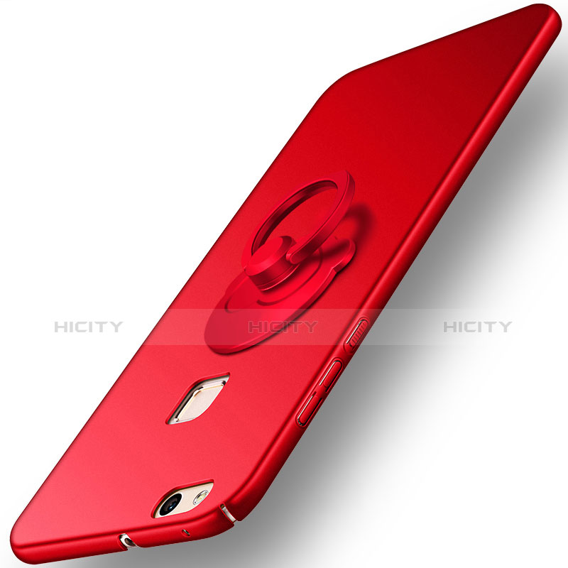 Etui Plastique Rigide Mat et Support Bague Anneau pour Huawei P10 Lite Rouge Plus
