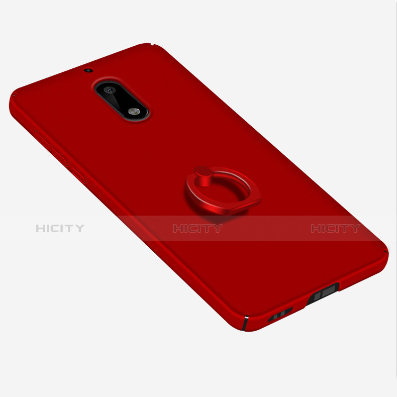 Etui Plastique Rigide Mat et Support Bague Anneau pour Nokia 6 Rouge Plus