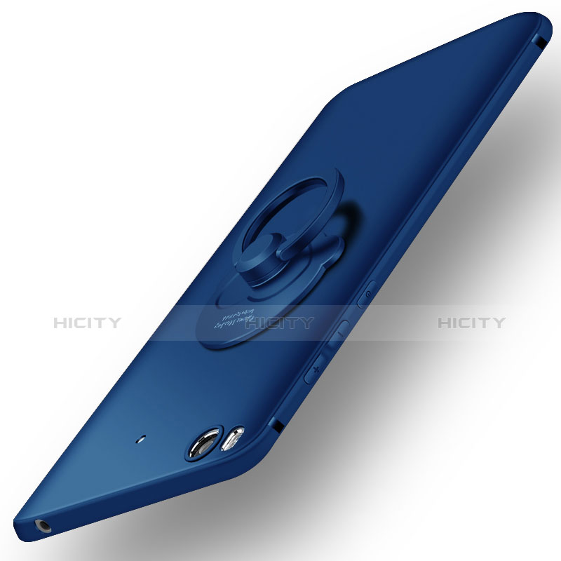 Etui Plastique Rigide Mat et Support Bague Anneau pour Xiaomi Mi 5S 4G Bleu Plus