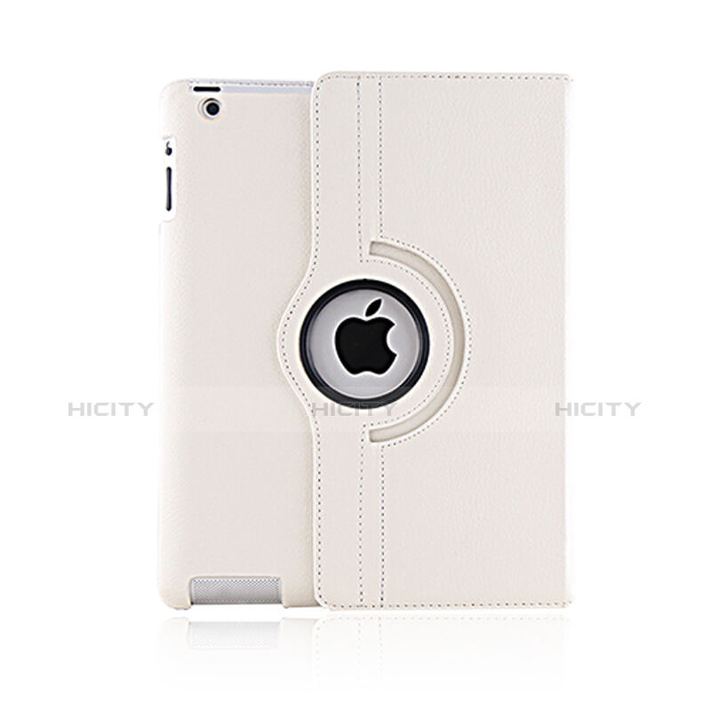 Etui Portefeuille Cuir Rotatif pour Apple iPad 3 Blanc Plus