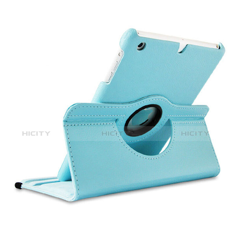 Etui Portefeuille Cuir Rotatif pour Apple iPad Mini 2 Bleu Ciel Plus