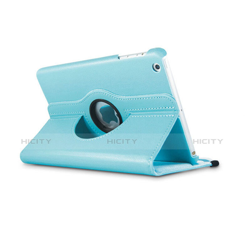 Etui Portefeuille Cuir Rotatif pour Apple iPad Mini 2 Bleu Ciel Plus