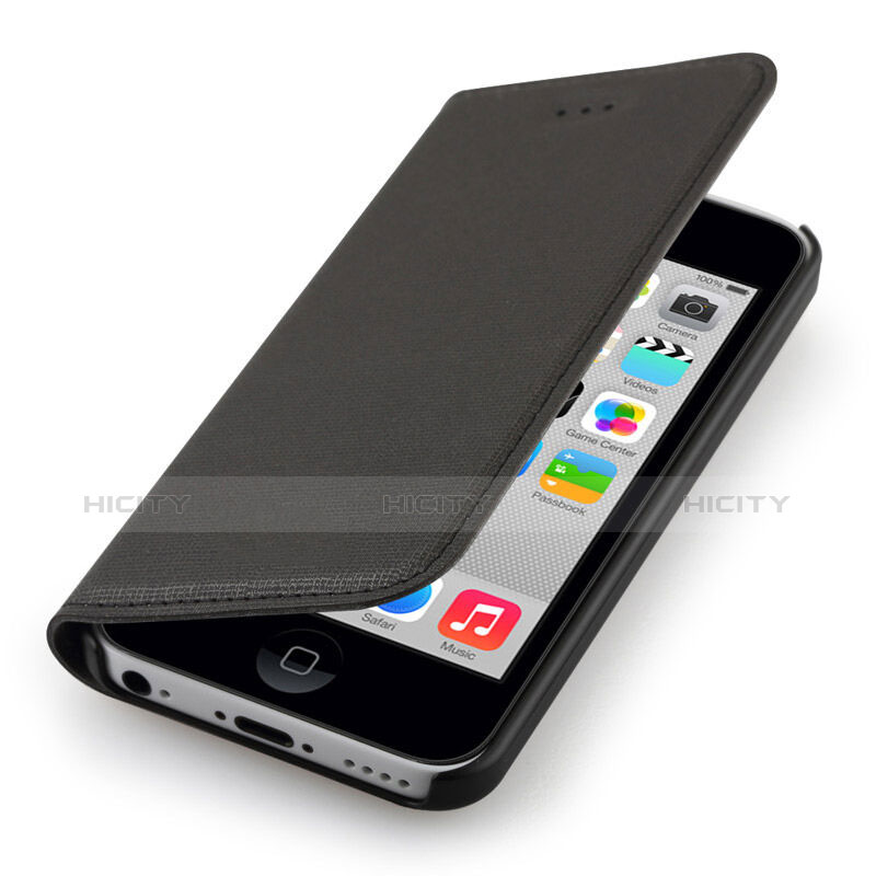 Etui Portefeuille Flip Cuir pour Apple iPhone 5C Noir Plus