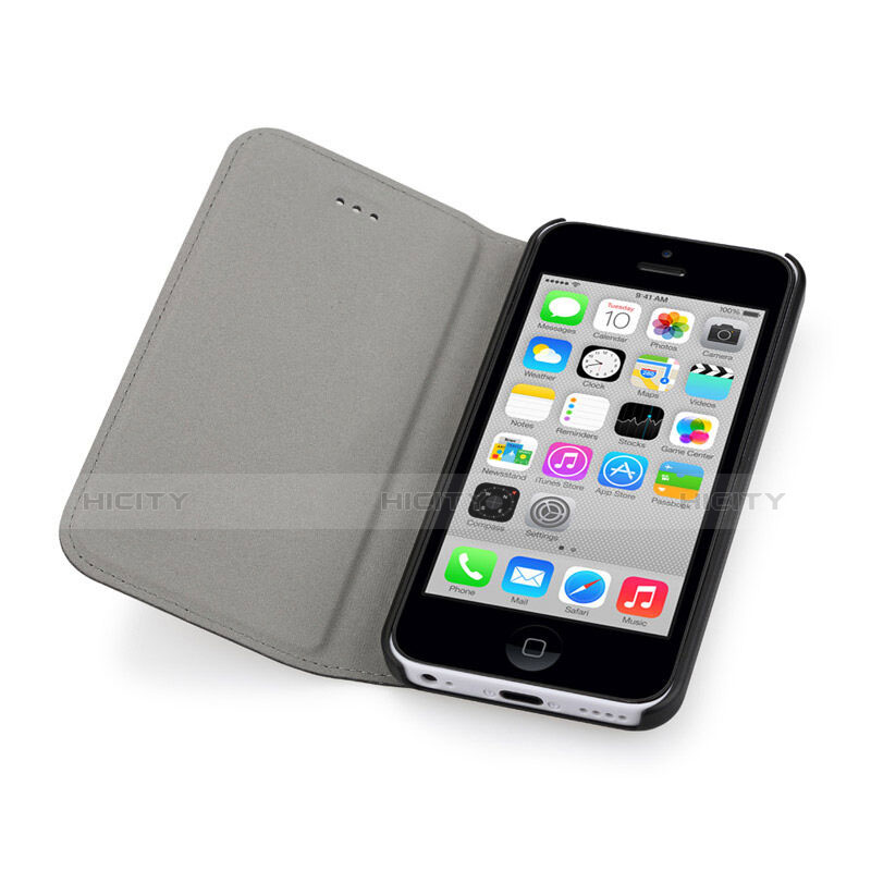 Etui Portefeuille Flip Cuir pour Apple iPhone 5C Noir Plus