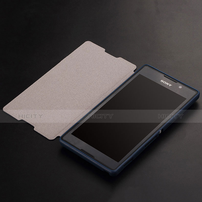 Etui Portefeuille Flip Cuir pour Sony Xperia C S39h Bleu Plus