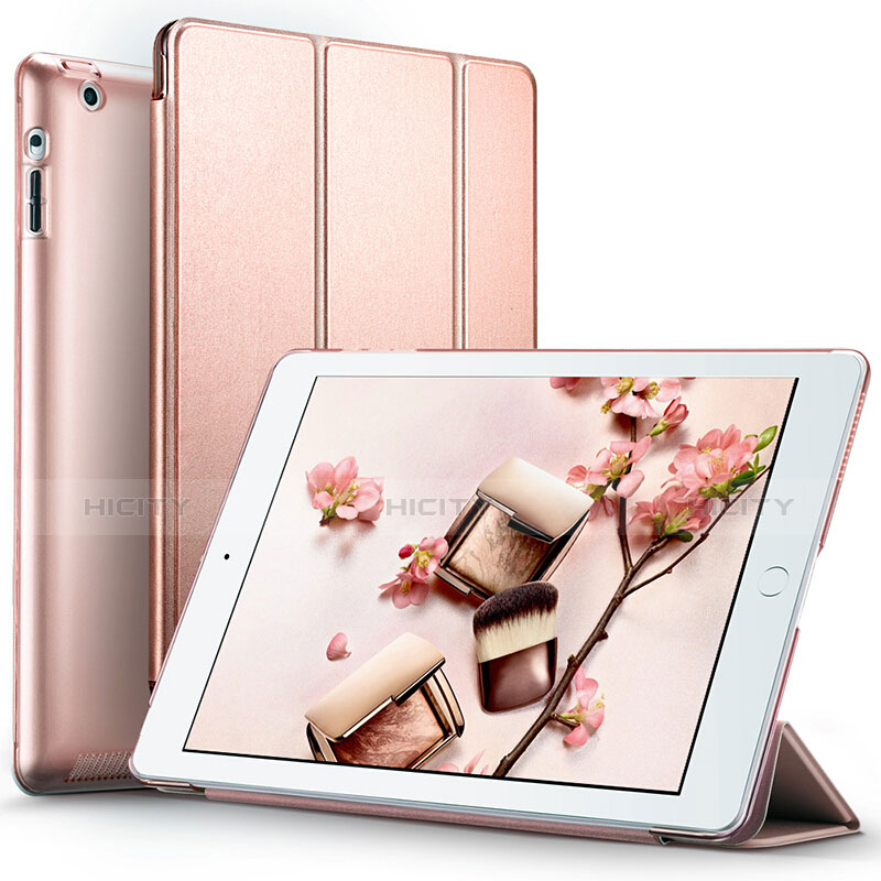 Etui Portefeuille Livre Cuir L01 pour Apple iPad 4 Or Rose Plus