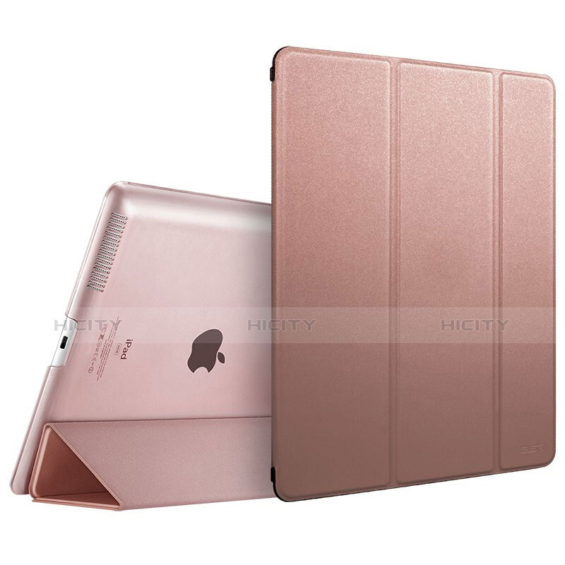 Etui Portefeuille Livre Cuir L01 pour Apple iPad 4 Or Rose Plus