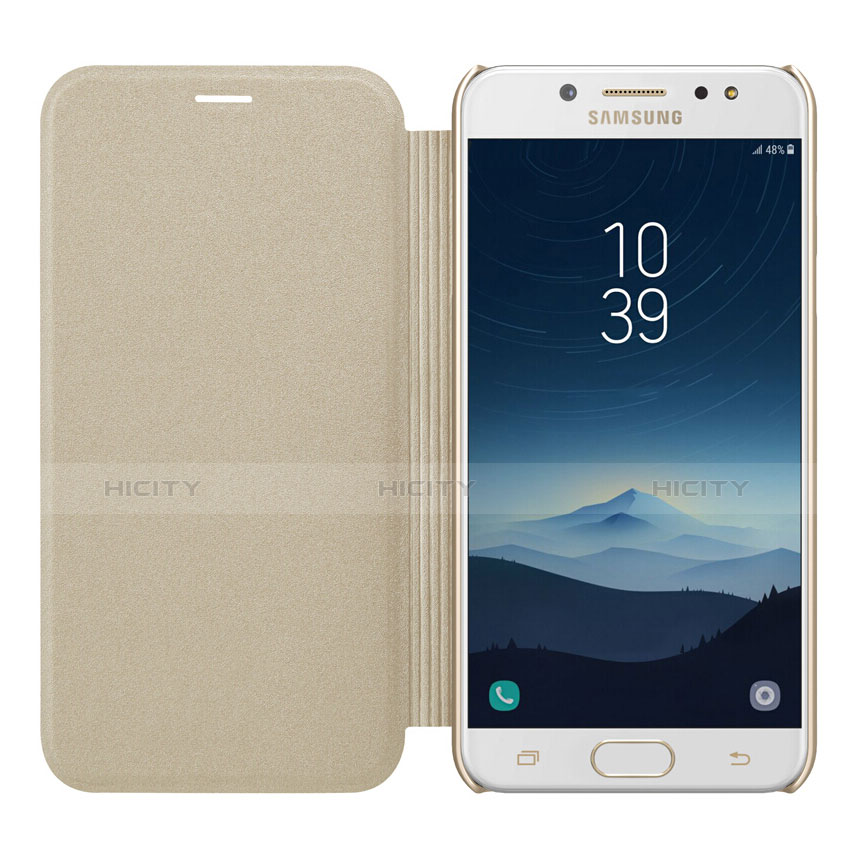Etui Portefeuille Livre Cuir L01 pour Samsung Galaxy J7 Plus Or Plus