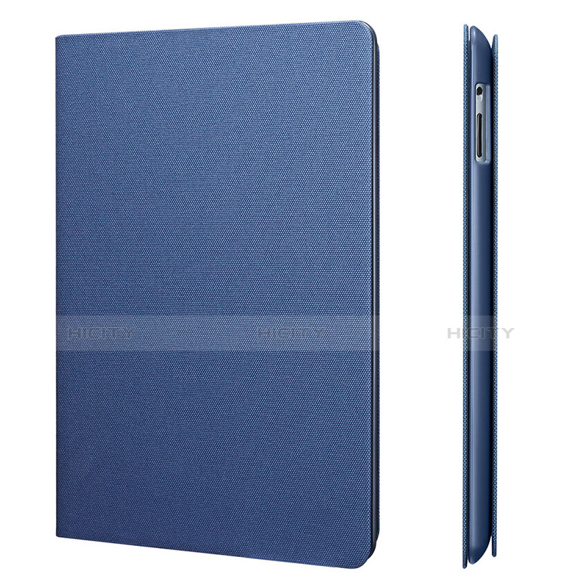 Etui Portefeuille Livre Cuir L02 pour Apple iPad 2 Bleu Plus