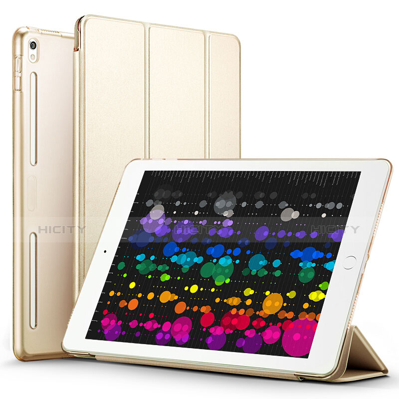 Etui Portefeuille Livre Cuir L02 pour Apple iPad Pro 10.5 Or Plus