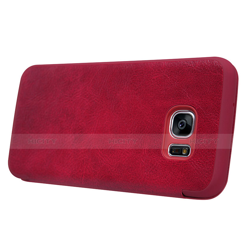 Etui Portefeuille Livre Cuir L02 pour Samsung Galaxy S7 Edge G935F Rouge Plus