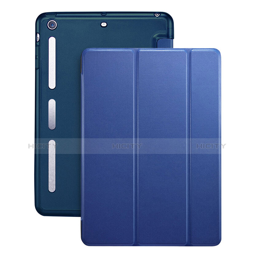 Etui Portefeuille Livre Cuir L05 pour Apple iPad Mini 2 Bleu Plus