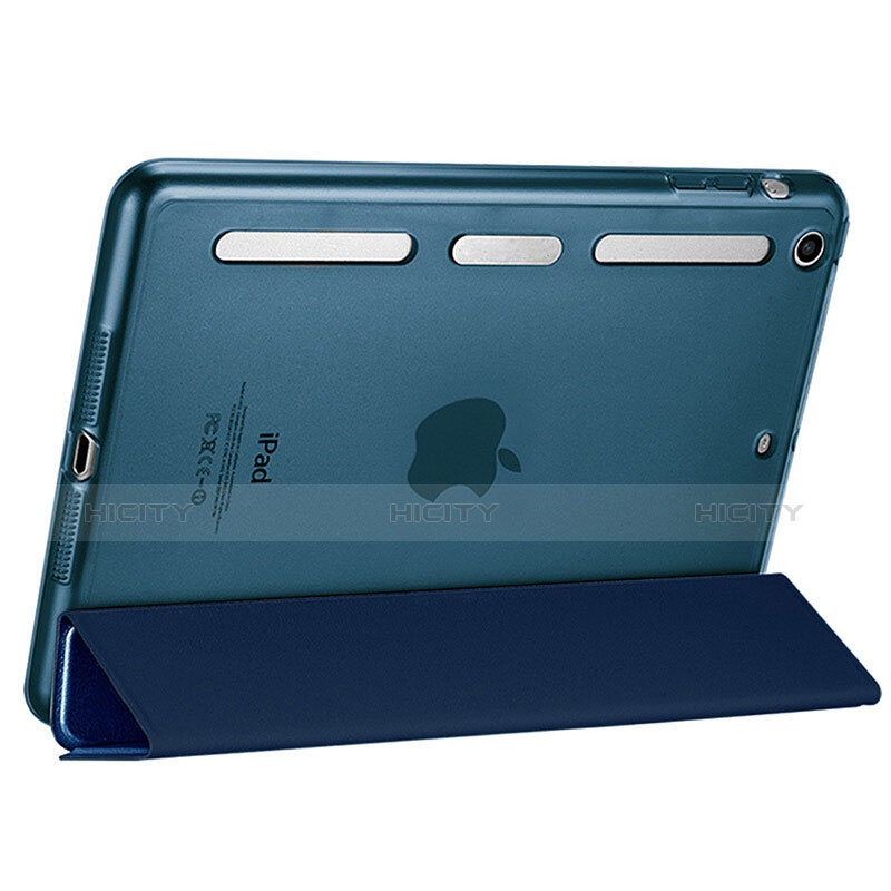 Etui Portefeuille Livre Cuir L05 pour Apple iPad Mini 2 Bleu Plus