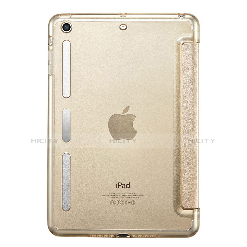 Etui Portefeuille Livre Cuir L05 pour Apple iPad Mini Or Plus