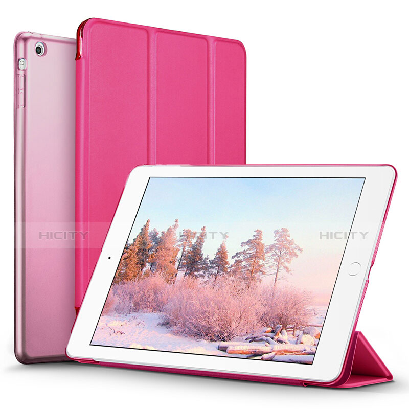 Etui Portefeuille Livre Cuir L06 pour Apple iPad Mini 2 Rose Rouge Plus