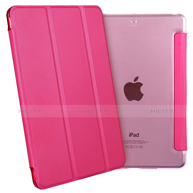Etui Portefeuille Livre Cuir L06 pour Apple iPad Mini 2 Rose Rouge Plus