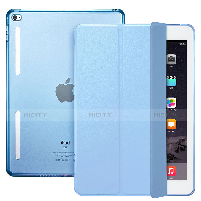 Etui Portefeuille Livre Cuir L06 pour Apple iPad Mini 4 Bleu Ciel Plus
