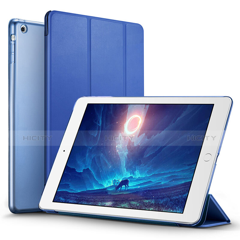 Etui Portefeuille Livre Cuir L06 pour Apple iPad Mini Bleu Plus