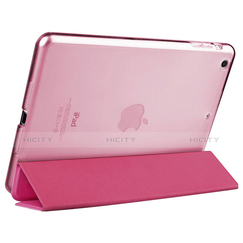 Etui Portefeuille Livre Cuir L06 pour Apple iPad Mini Rose Rouge Plus