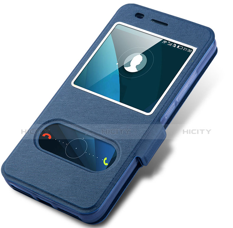 Etui Portefeuille Livre Cuir pour Huawei Honor 4A Bleu Plus