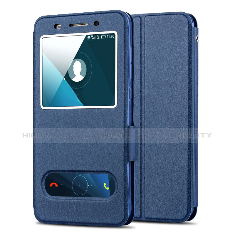 Etui Portefeuille Livre Cuir pour Huawei Honor 4X Bleu Plus