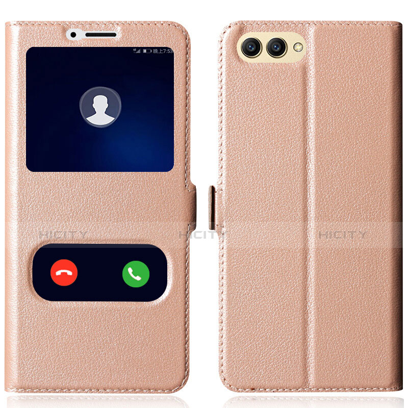 Etui Portefeuille Livre Cuir pour Huawei Honor View 10 Or Rose Plus