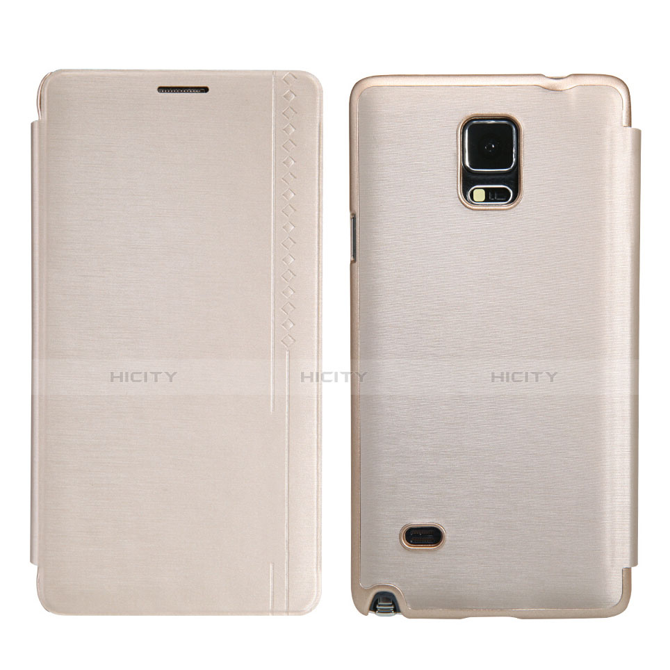 Etui Portefeuille Livre Cuir pour Samsung Galaxy Note 4 Duos N9100 Dual SIM Or Plus