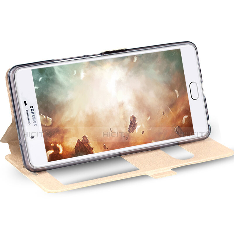 Etui Portefeuille Livre Cuir pour Samsung Galaxy On7 (2016) G6100 Or Plus